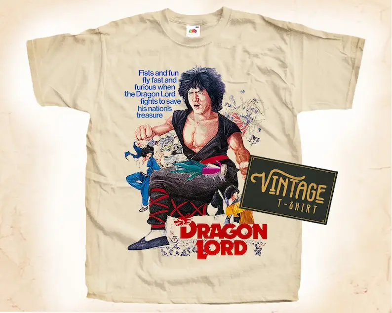 

Dragon Lord Jackie Chan T shirt Tee Natural Vintage Cotton Movie Poster Beige All Sizes