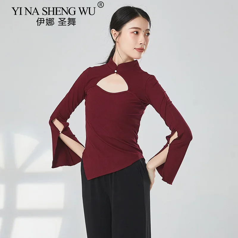 

Новый стильный топ для классических танцев, танцевальная практика, топ Cheongsam с длинными рукавами, облегающие и утягивающие женские топы с темпераментом