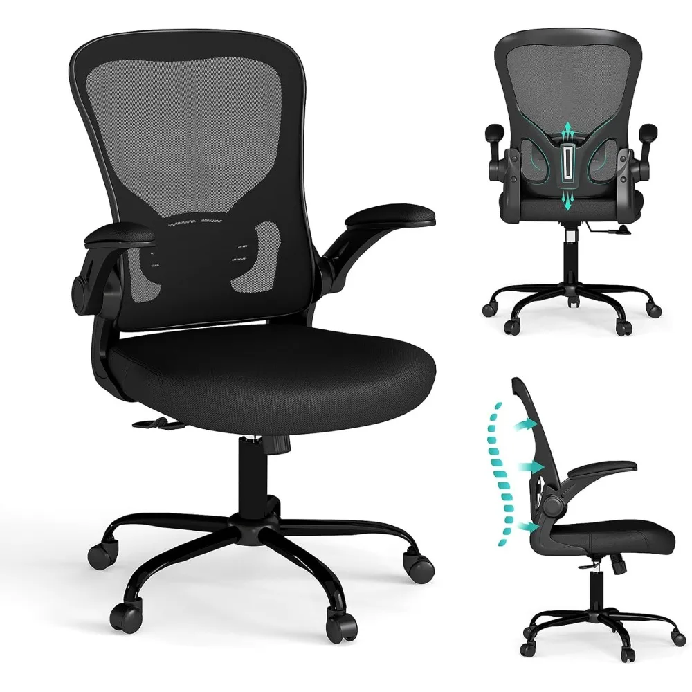 Flysky Mesh Office Chair, Ergonomic Computer Desk Chairs for Home Office - with Comfy/Comfortable Flip-up Arm Rests, Lumbar Supp
