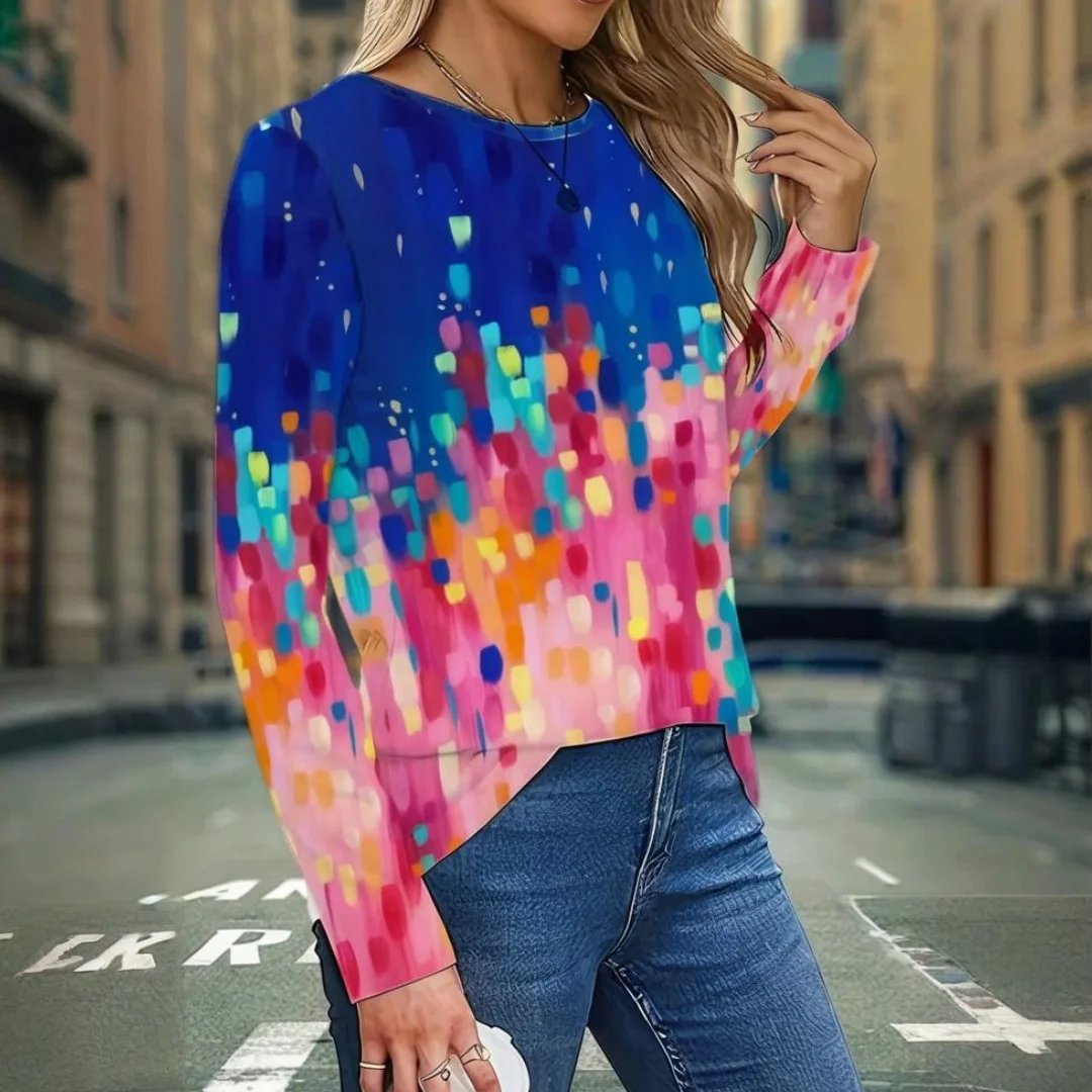 

2025 Fall Women's T-Shirt Casual Long Sleeve Round Neck Top 3D Striped Print Casual OverSize Women's Clothing