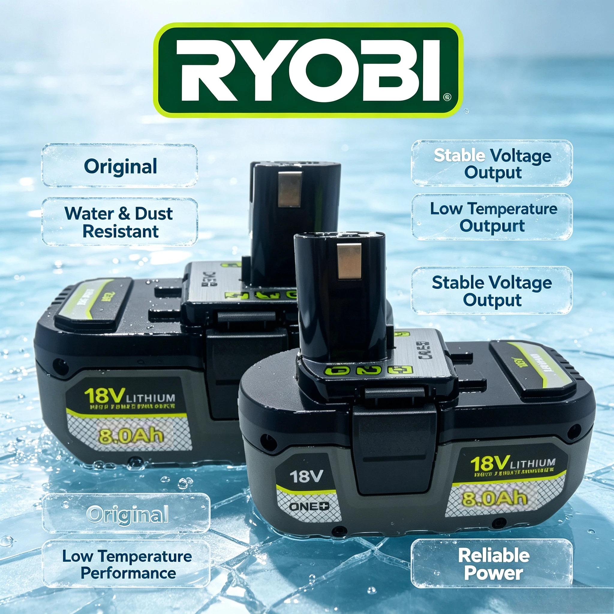 Genuine RYOBI 18V 8.0Ah Li‑ion Battery For P218 Drill Driver P524 Jigsaw Steady Output Cordless Power Tool Accessory Battery
