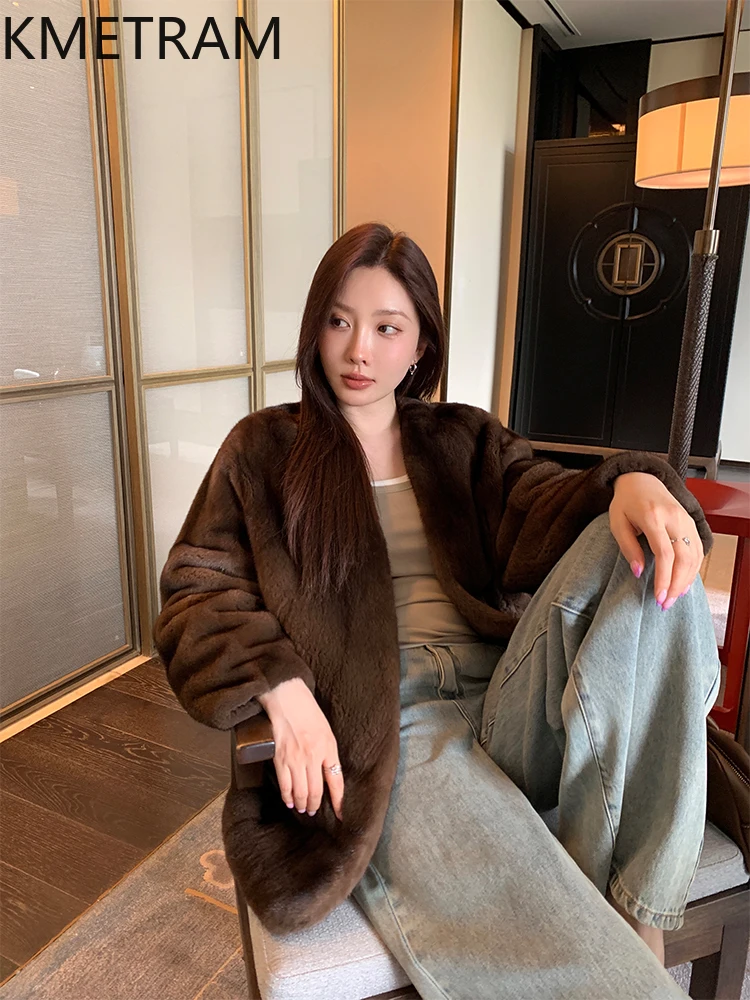 Damska kurtka z futra norek 100%, luksusowy płaszcz z prawdziwego futra z dekoltem w serek, wysokiej jakości zimowe ubrania damskie 2025, futrzane kurtki, шуба женская