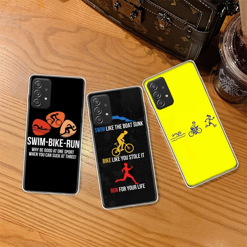 Triathlon Swim Bike Run Phone Case For Galaxy Note 20 Ultra 10 Lite 9 8 Samsung A15 A25 A35 A55 A05S M12 M21 M30S M31 M32 M51 M5