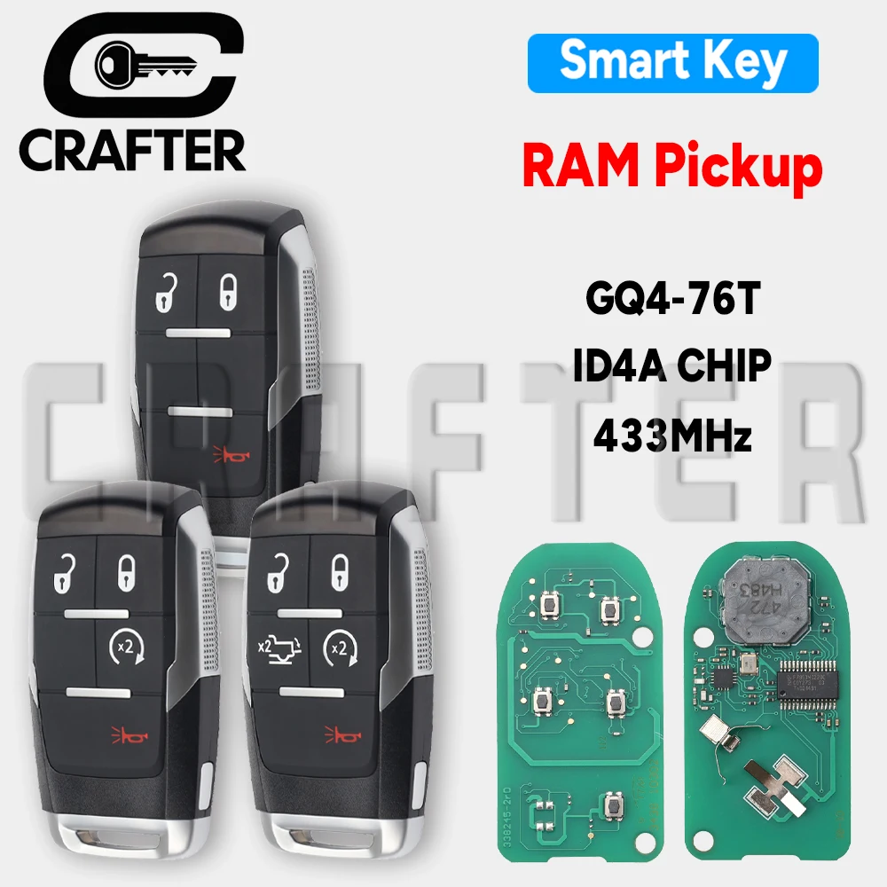 

Ключ Crafters GQ4-76T 433 МГц 4A Chip Smart Car Key для Dodge RAM Pickup HD 1500 2500 3500 4500 5500 2019-2021 P/N: 68374994