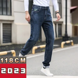 Autumn 200cm High Waist Jeans Men Big Tall Clothing Store Stretch Extra Long Length 118 Cm Alto Slim Fit Blue Denim Pants Male