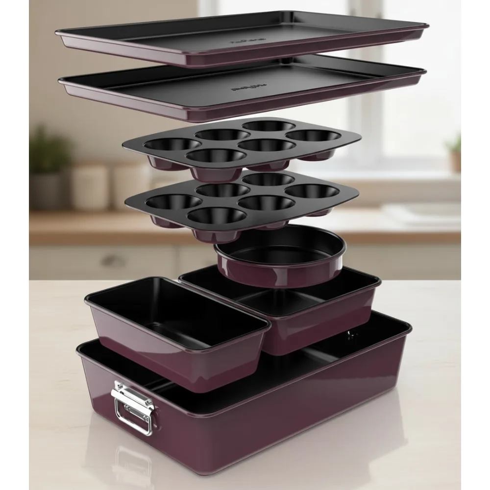 

8-Piece Nonstick Bakeware Set Stackable Oven Safe 450°F Dishwasher Safe Baking Pans for Home Bakers