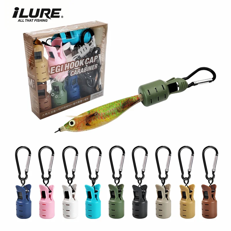 9PCS Squid Jig Protector Webfoot Octopus Egi Hook Cover Cuttlefish Umbrella Lure Cap Wood Shrimp Bait Accessories with Carabiner