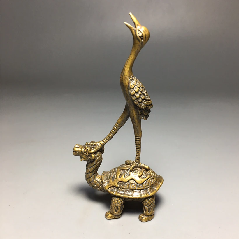 Bronze collection small white crane and turtle home living room ornaments hand play