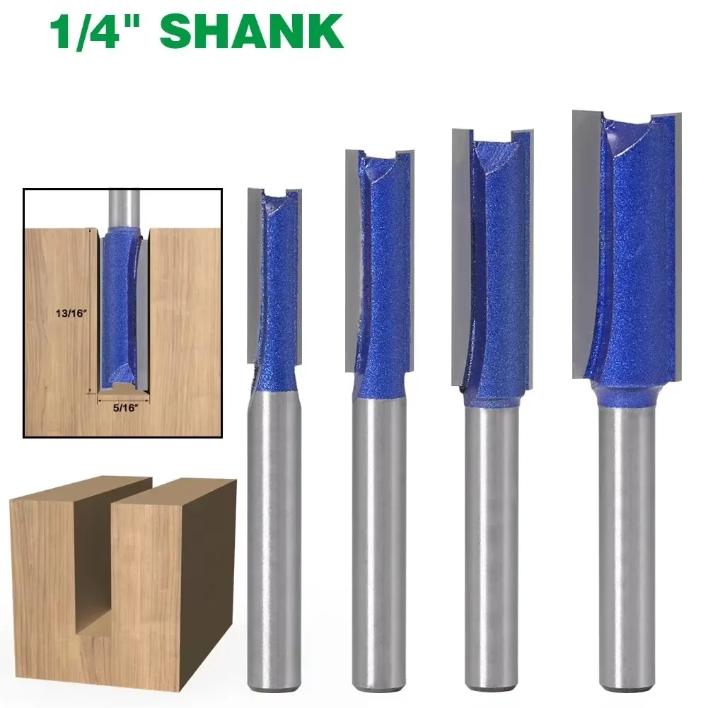 

1 шт., 1/4 дюйма, 6,35 мм, фреза с хвостовиком, резьба по дереву, 1/4 дюйма, 5/16 дюйма, 3/8 дюйма, 1/2 дюйма, диаметр резки, прямая деревообрабатывающая фреза, плотник
