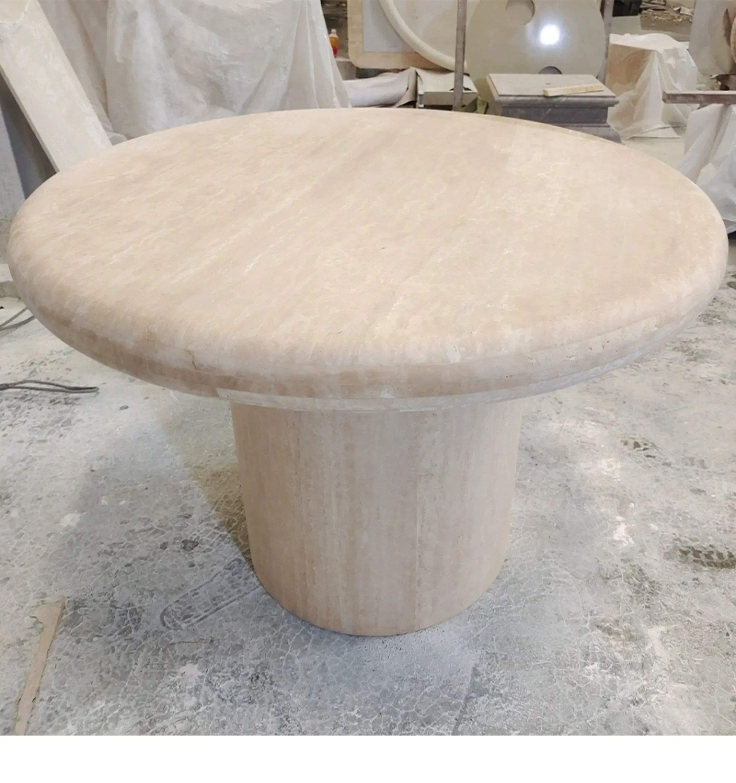 

Travertine minimalist dining table light luxury living room household natural marble modern minimalist round dining table