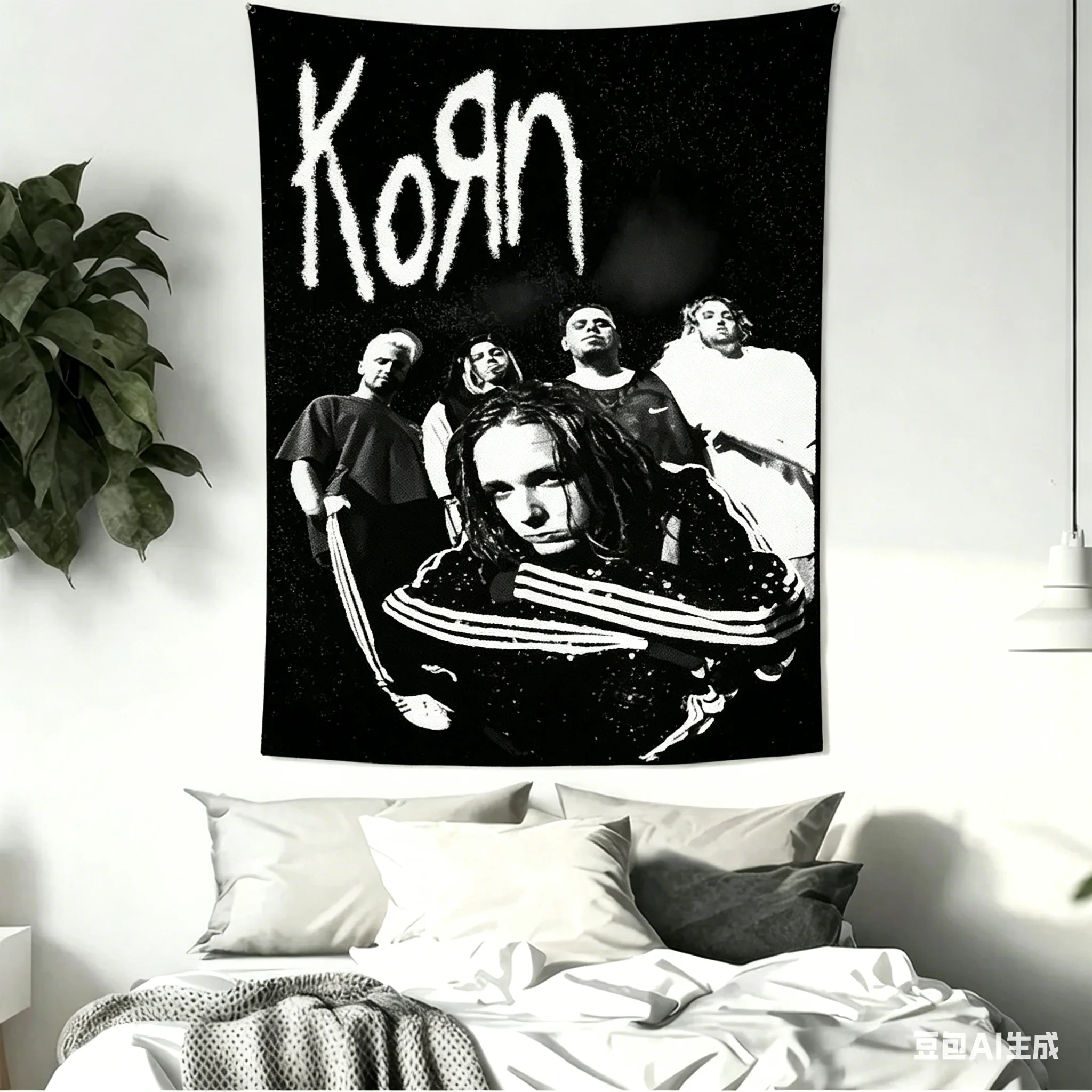 1pc Korn Band Tapestry, Nu Metal Wall Hanging, Cool Room Stuff, Polyester 2D Print, Bedroom Stuff, Rock Fan Room Decoration Item