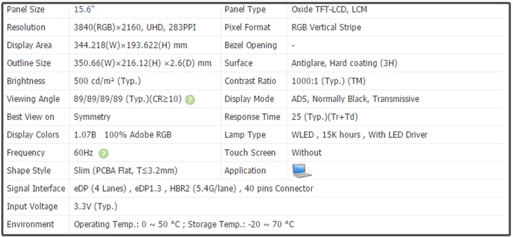 NE156QUM-N66 15.6 inch LCD Screen IPS Panel EDP 40pins Slim 60Hz UHD 3840x2160 100% RGB P/N:SD10Q66917 FRU: 01YN138