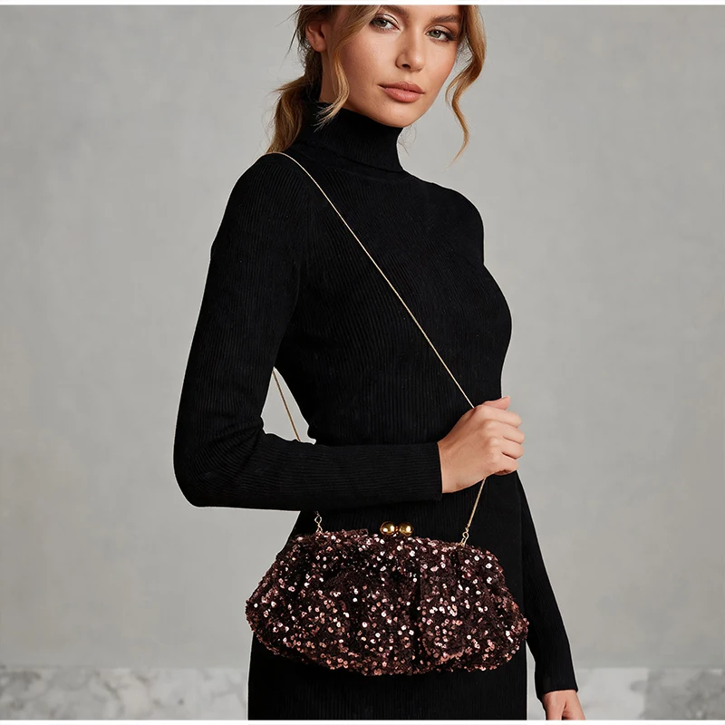 

Europe And America Retro Banquet Women's Handheld Set Bag,diamond Studded Sequin Shoulder Chain Bag, Sparkling Party Chain Bag ﻿