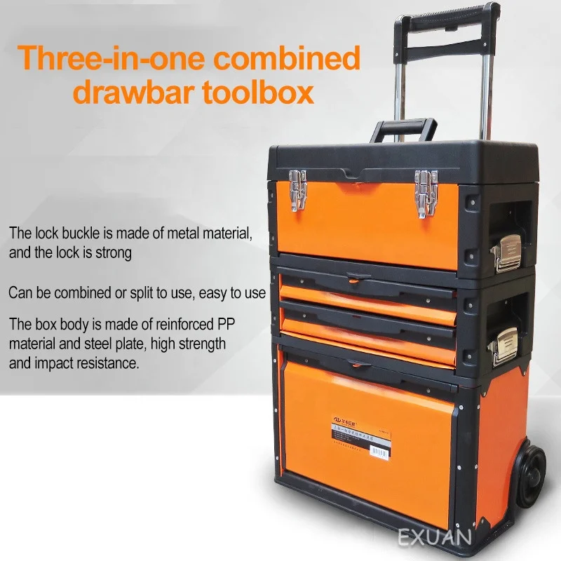 Portable Steel and Plastic Stackable Rolling Upright Trolley Tool Box with 3 Drawers Hand Tools