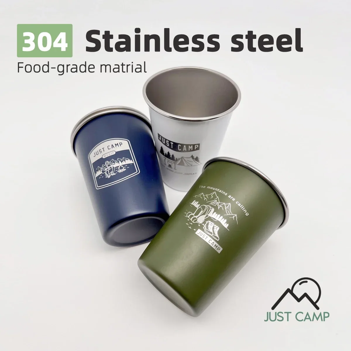 4PCS Outdoor Cup Set 350ML/500ML 304 Stainless Steel Camping Hiking Picnic Tea Beer Coffee Milk BBQ Tumblers Mug Glass Portable