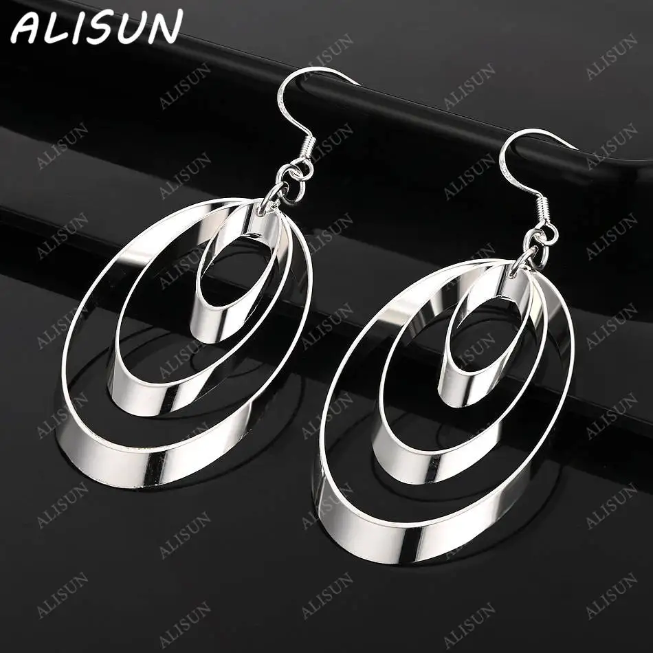 

ALISUN 925 Sterling Silver Design Oval Earrings Drop Earrings For Women Anniversary Gift Popular Wild Fashion Romantic Jewelry