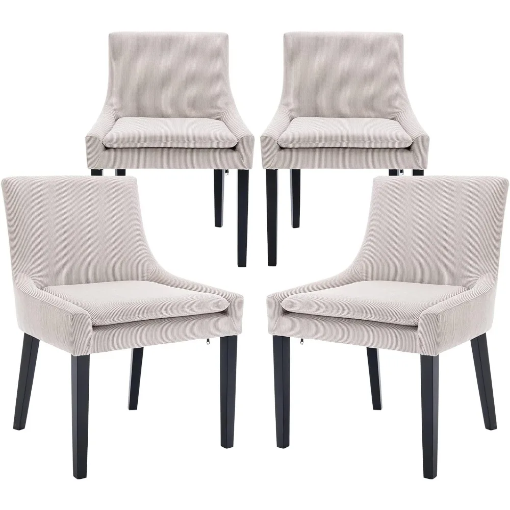 

Dining Chair Set of 4 with Mid Back and Wood Legs, Upholstered Corduroy Accent Side Leisure Dining Chair