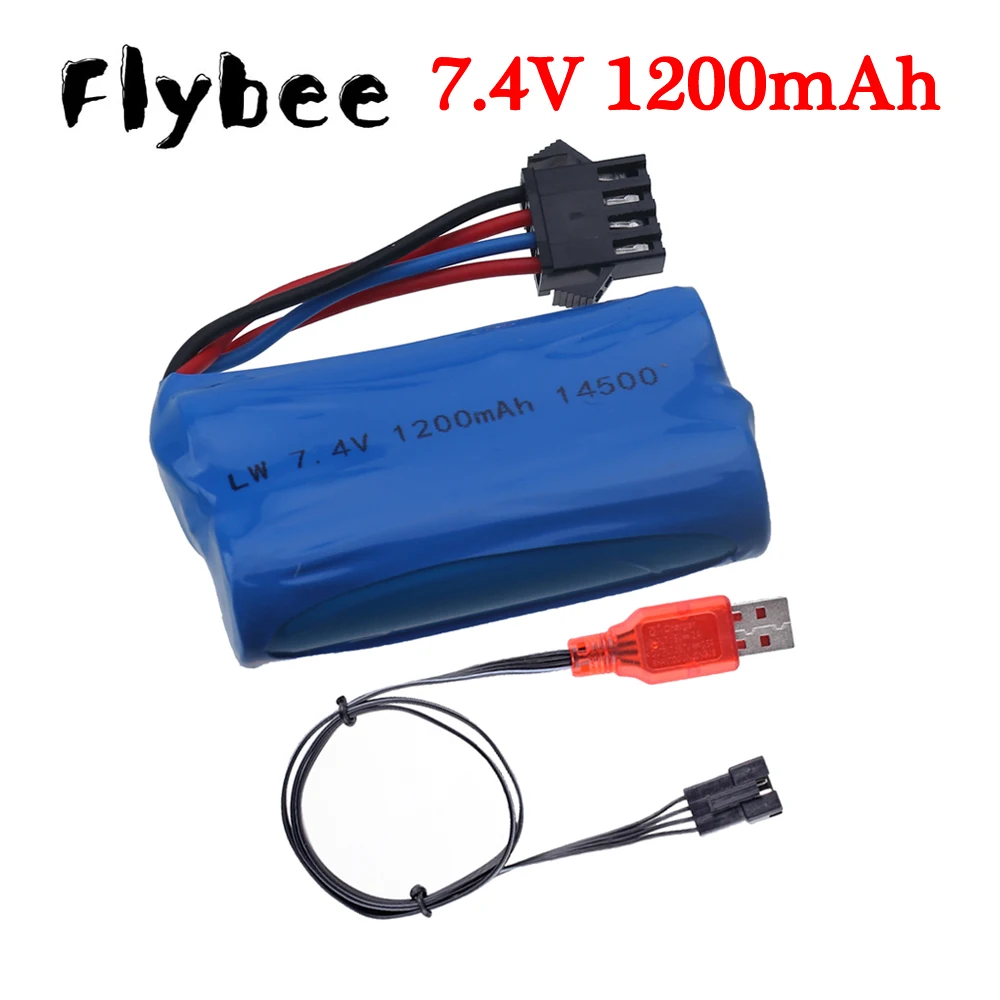 (Colokan SM-4P) baterai 14500 baterai 7.4V 1200mah baterai Li-ion dan pengisi daya untuk remote control helikopter perahu mobil suku cadang senjata peluru air