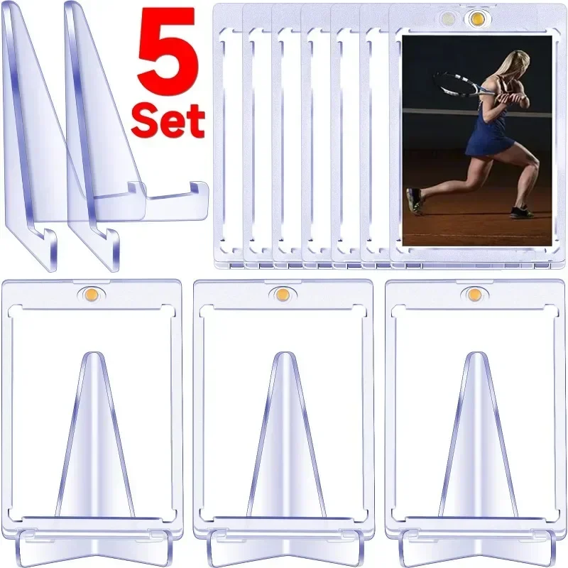 Clear Magnetic Card Holder 35PT Support Case Set Cards Protective Hard Plastic Sleeves Triangle Display Stand Baseball Sports