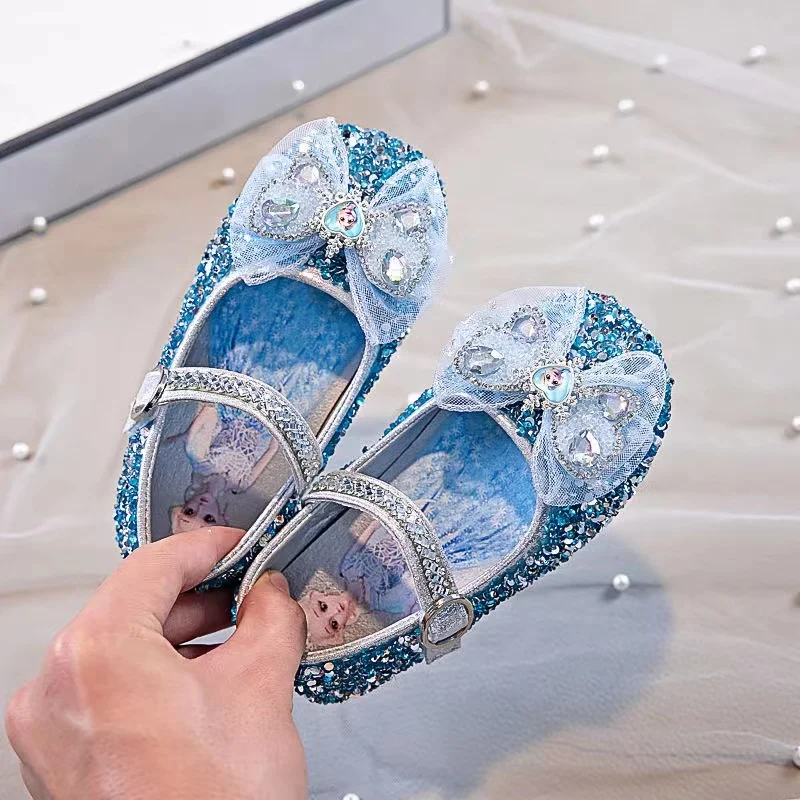 Spring Baby Girls Sandals Cartoon Frozen Elsa Children Crystal Princess Shoes Kids Bowknot Party Beach Soft Flat Glass Slippers