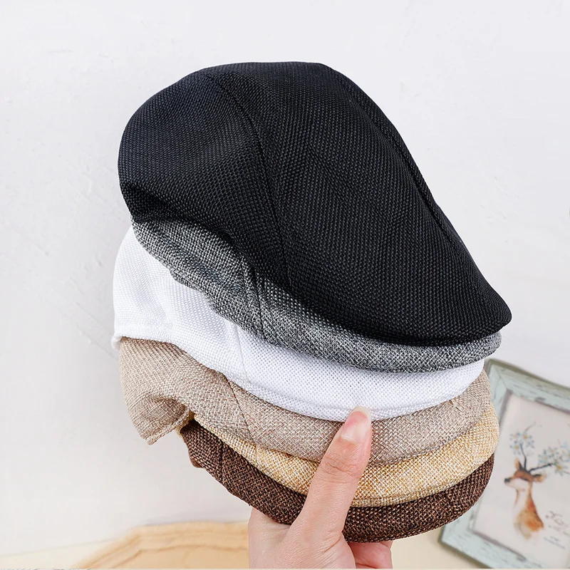 Men Simple  Hat Solid Color Beret Hat Casual Street Caps Unisex Hemp Wild Octagonal Brim Cap for Men Winter Spring Hats