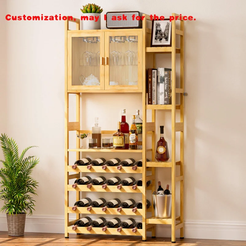 

custom.Wine Bar Cabinet,Wooden Wine Rack Floor Freestanding with Glass Holder,4 Tier Wine Bottle Storage Shelf