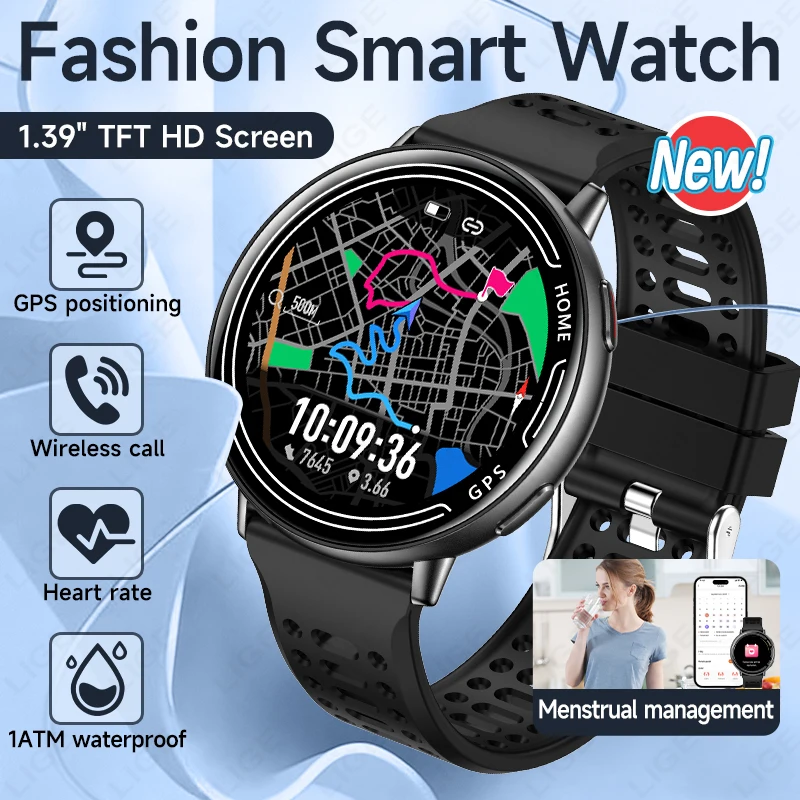 

Новые умные часы LIGE с GPS для мужчин и женщин, подарок, 1,39-дюймовый сенсорный экран, водонепроницаемые спортивные цифровые часы, умные часы с Bluetooth-вызовами