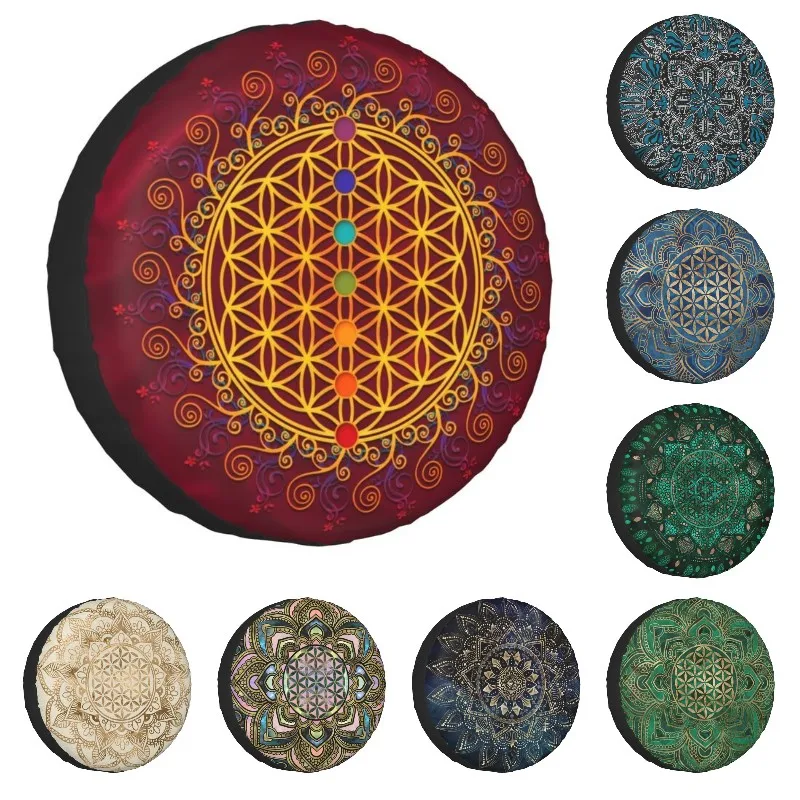 Flower Of Life Spare Wheel Tire Cover for Toyota Land Cruiser Prado Sacred Geometry Mandala Jeep RV SUV Camper 14\