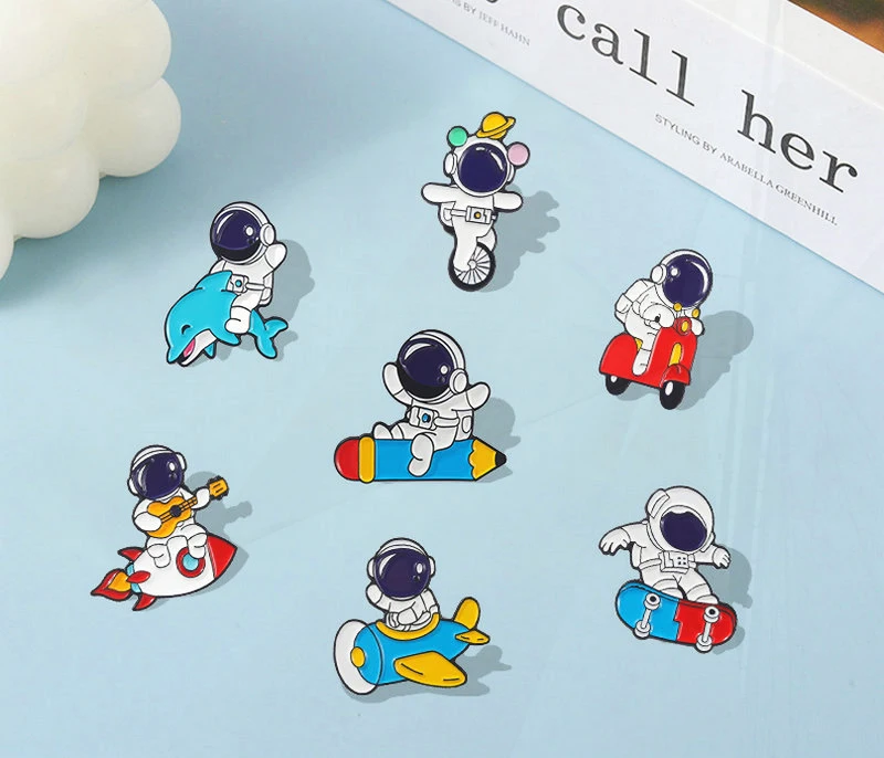 Plane Pin Bag Badge Childlike Cartoon Jewelry Brooch Gift for Kids Astronaut Enamel Pins Custom Ocean Surfing Motion Rocket