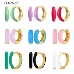 Colorful Drop Oil Earrings 925 Silver Needle Enamel Hoop Earrings for Women Geometric Round Huggie Earrings Fashion Jewelry