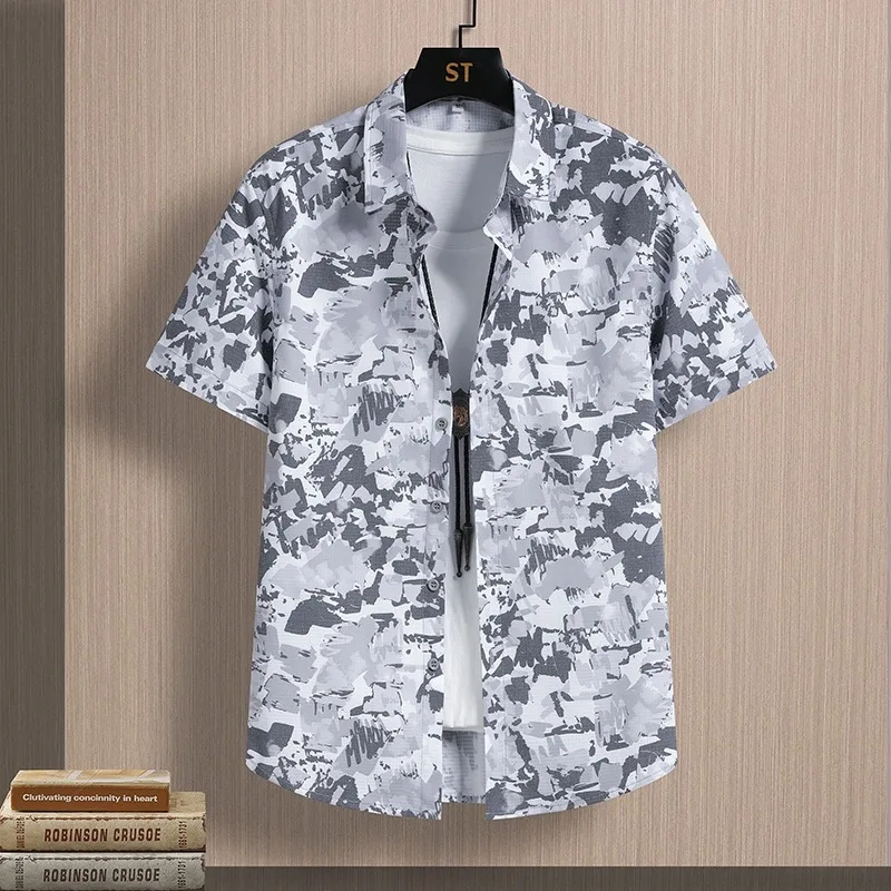 Summer Casual Mens Shirts Breathable Short Sleeve Male Shirts Fashion New Design Rayon Bamboo Fabric Cool Fit