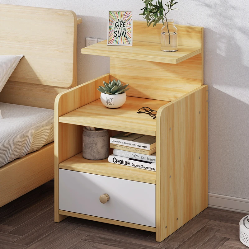 H Oak Bedside Table Nightstand Simple Design With Drawer Storage Side Table For Living Room