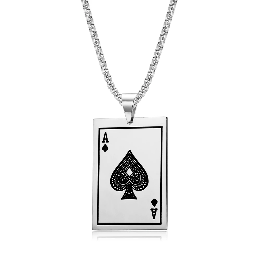 JHSL Men Statement Poker Ace King Necklace Pendant Golden Silver Color Stainless Steel Fashion Jewelry Gift Wholesale Dropship