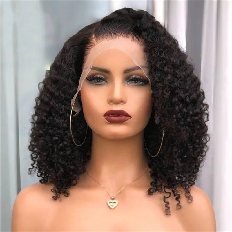 

Long Soft Glueless 22Inch Natural Black Kinky Curly Lace Front Wig For Women With Baby Hair Synthetic Preplucked Heat Resistant