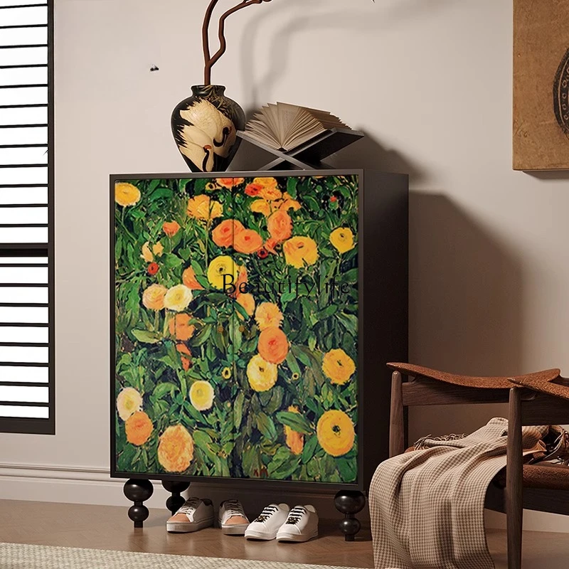 

French retro calendula entry solid wood shoe cabinet household porch storage corner locker