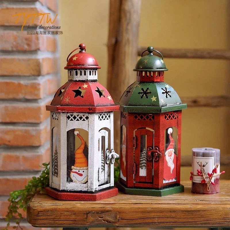 Holiday Iron Candlestick Lamp Large Christmas Painted Lantern Decoration Garden Grocery  navidad veilleuse enfant pour la nuit