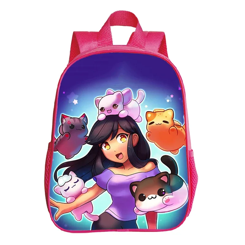 Aphmau-mochila rosa de dibujos animados para niños y niñas, morral escolar impermeable de 12 pulgadas para guardería, regalo