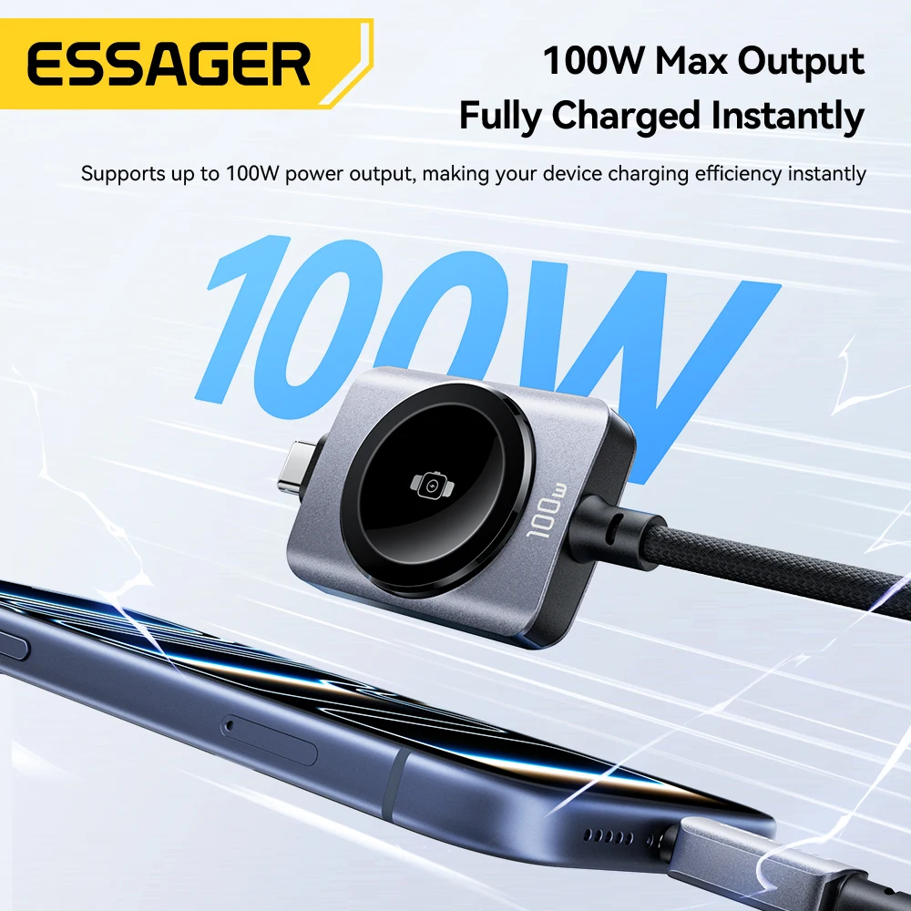 Kabel do ładowania zegarka Essager 2 w 1 do iPhone 17 16 Huawei Xiaomi Szybka ładowarka do zegarka Apple Watch Kabel do szybkiego ładowania 100W — zdjęcie produktu 2