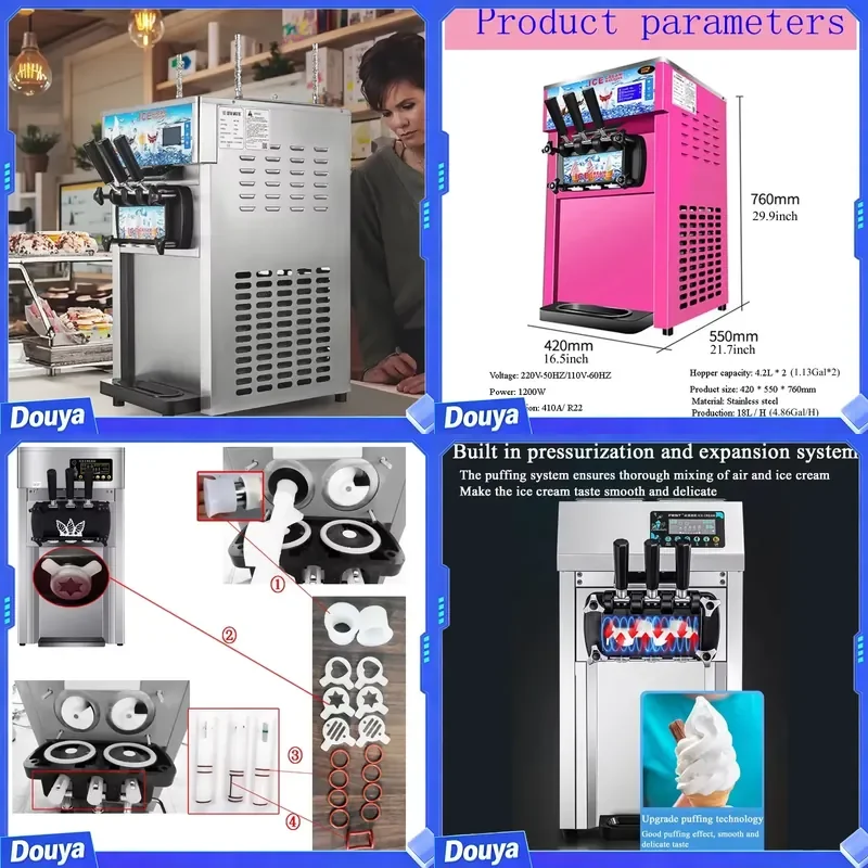 Three-color Soft Ice Cream Machine 220V/110V Make 18L/H Ice Cream Intelligent Desktop Ice Cream Maker