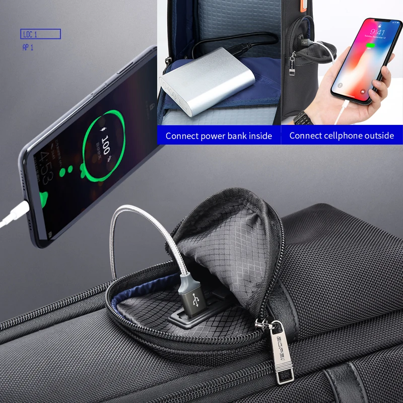 Imagem -03 - Bopai Viagens de Negócios de Grande Capacidade Bolsa de Ombro Resistente à Água Nylon Mochila Homens Laptop Computer Bolsa Usb Carregamento Preto