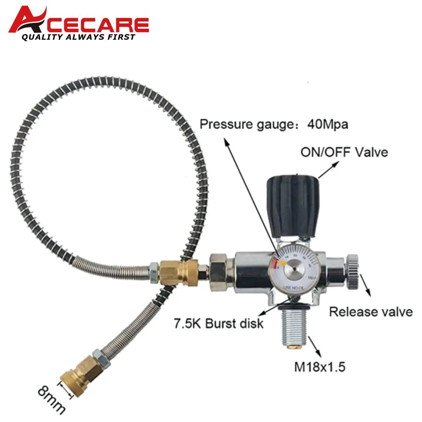 ACECARE 4500PSI 300Bar 30Mpa High Pressure Valve Fill Station Stainless Steel Valve HPA Tank DIN Charging System