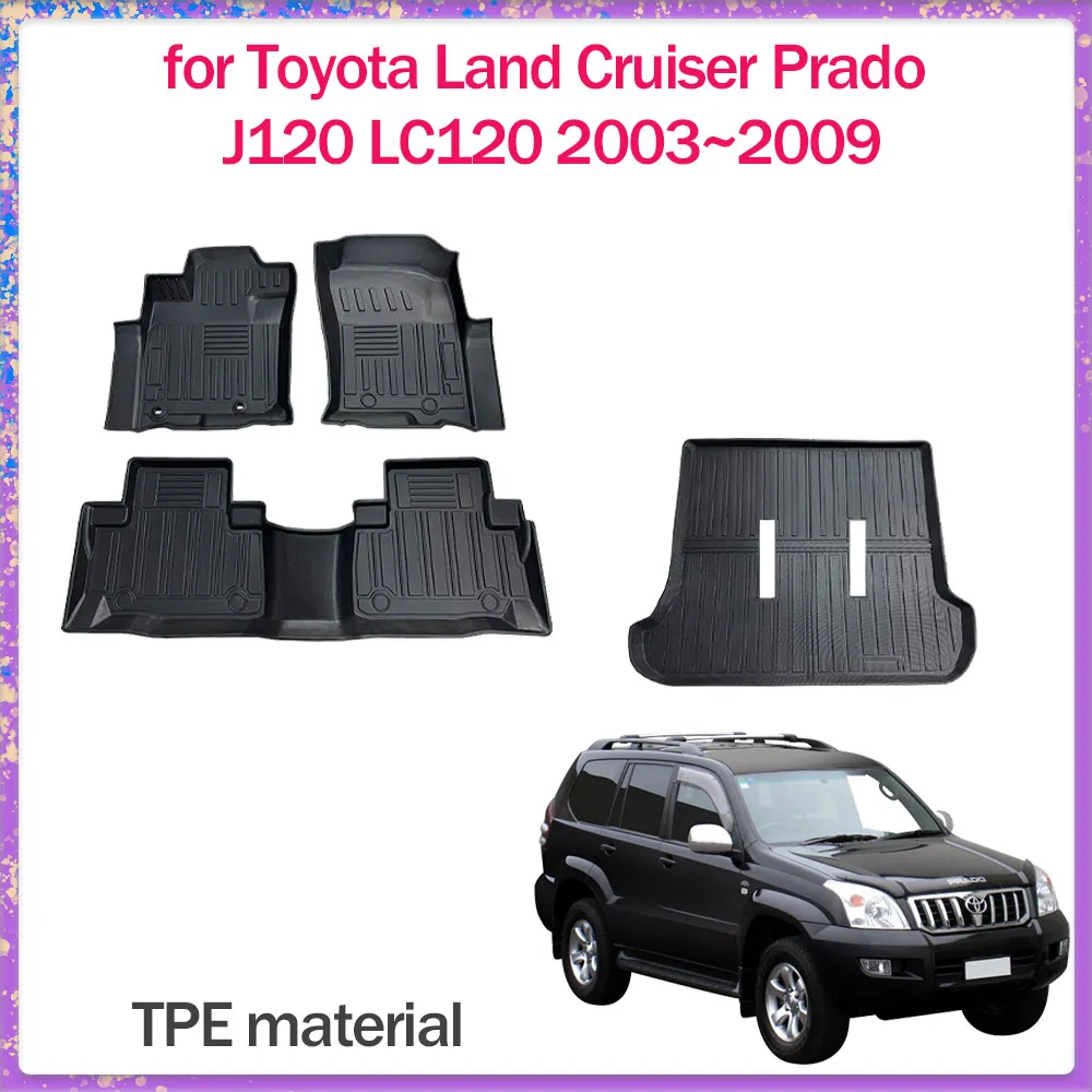 Car Floor Mat for Toyota Land Cruiser Prado J120 LC120 2003~2009 TPE Foot Interior Liner Waterproof Trunk Pad Carpet Accessorie