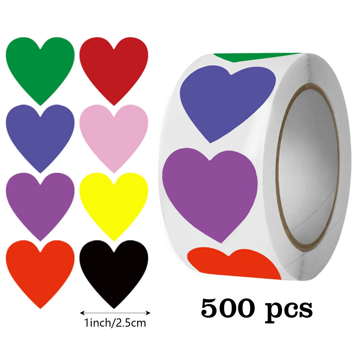 

500 шт. красочные наклейки в форме сердца в рулоне, 1 дюйм, этикетки в форме любви на День святого Валентина, водонепроницаемые, съемные, для рукоделия, конвертов, коробки