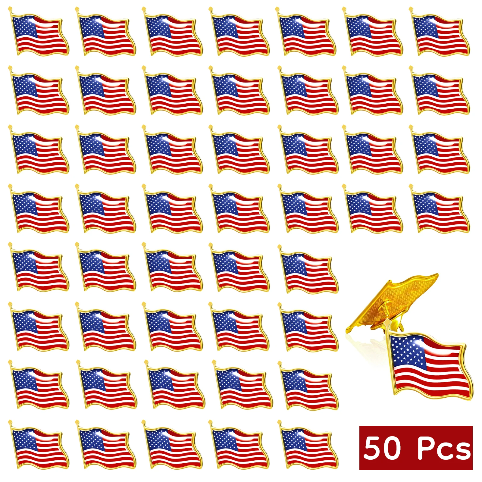 

50pcs American Flag Pin Brooch United States Flag Lapel Pin USA Flag Badges Metal National Flag Pin for Clothes Bag Hat Tie