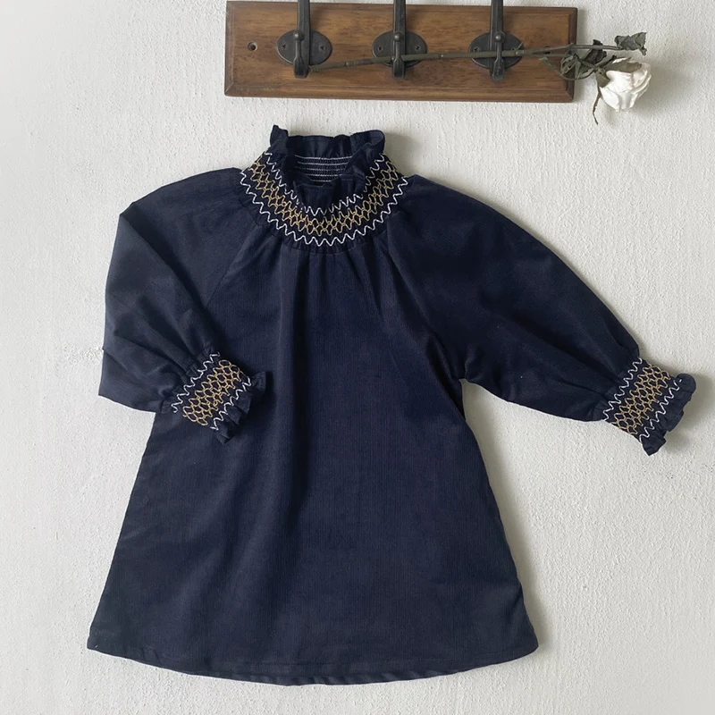 2024 New Autumn Newborn Baby Girls Dress 0-3Yrs Kids Princess Dresses Long Sleeved Solid Color Corduroy Toddler Baby Bodysuits