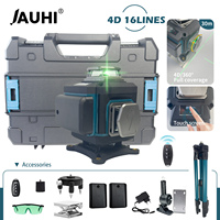 JAUHI Laser Level 16 Lines 4D Self-Leveling 360 Horizontal And Vertical Green Laser Beam Line 2 Batteries With Tripod & Bracket