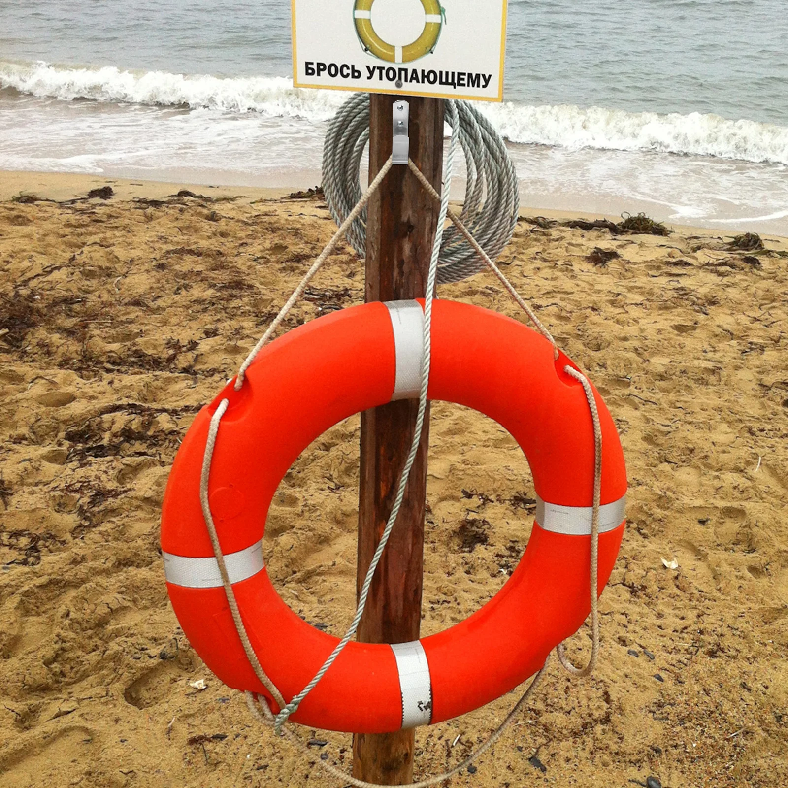 Colgador de anillo salvavidas de gran tamaño, soporte de acero inoxidable, gancho de anillo salvavidas montado en riel para barco, soporte de almacenamiento duradero