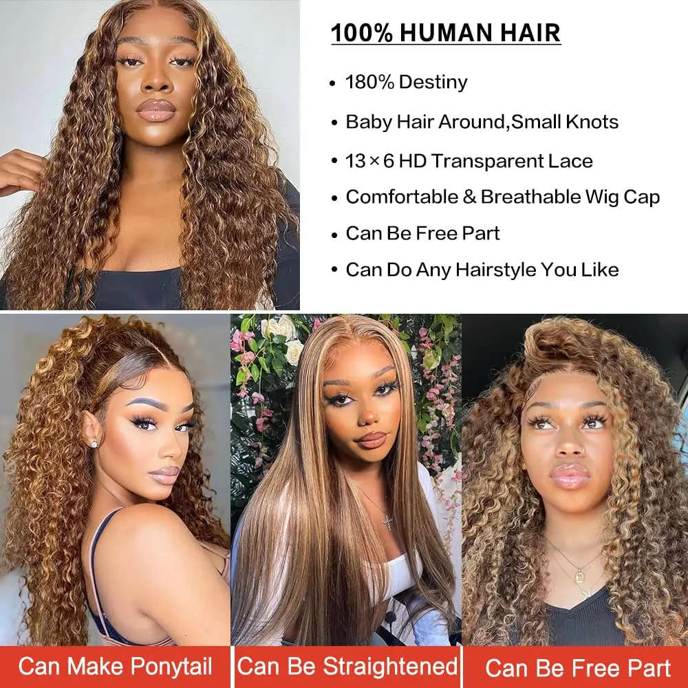 200 Density Deep Wave Curly Human Hair Wigs 13x6 Hd Lace Frontal Wigs 40 Inch 100% Brazilian Raw Hair For Black Women Preplucked