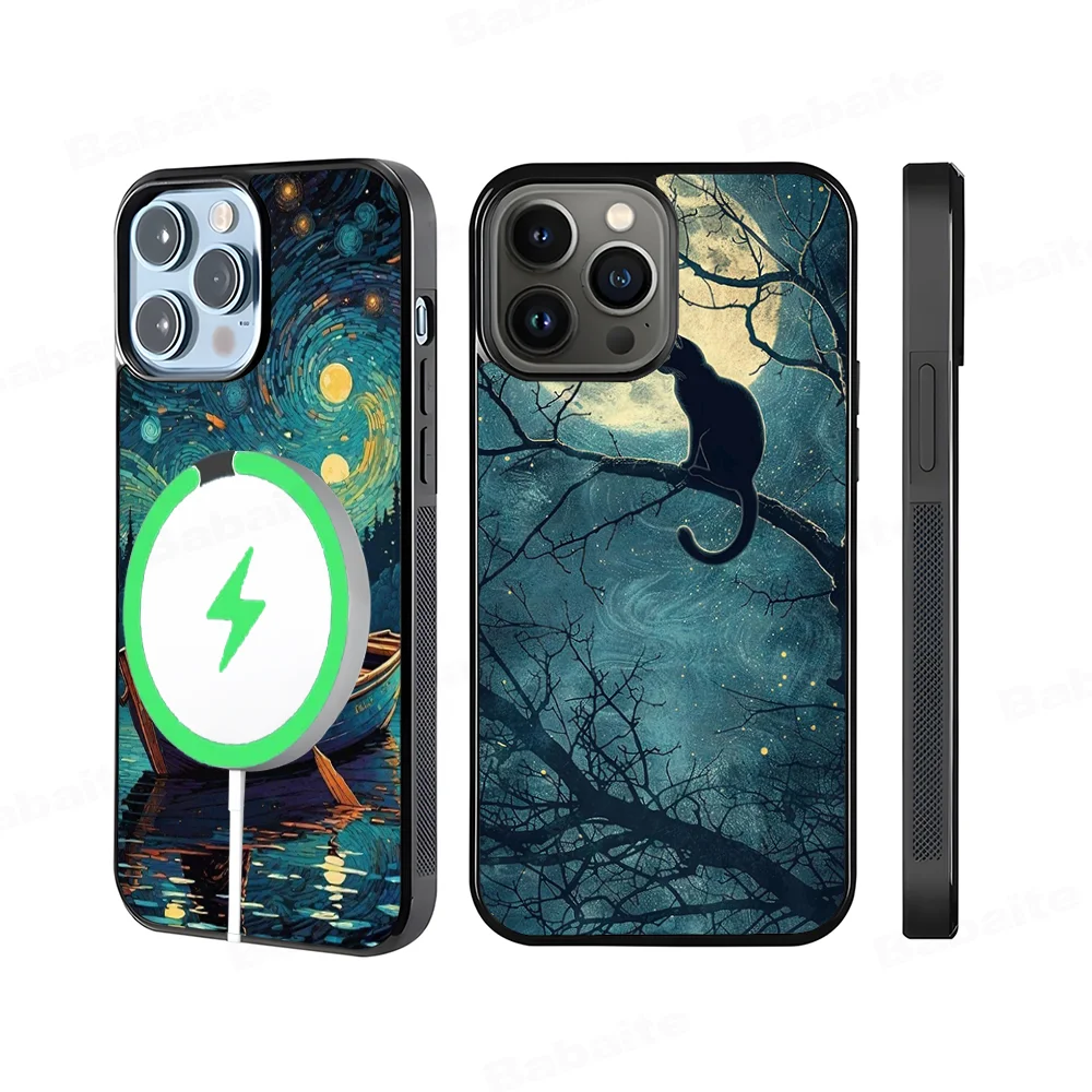 

Starry Sky Cat Phone Case Magnetic Case For IPhone 16 14 13 12 11 15 Pro Max Plus For Magsafe Wireless Charge Cover