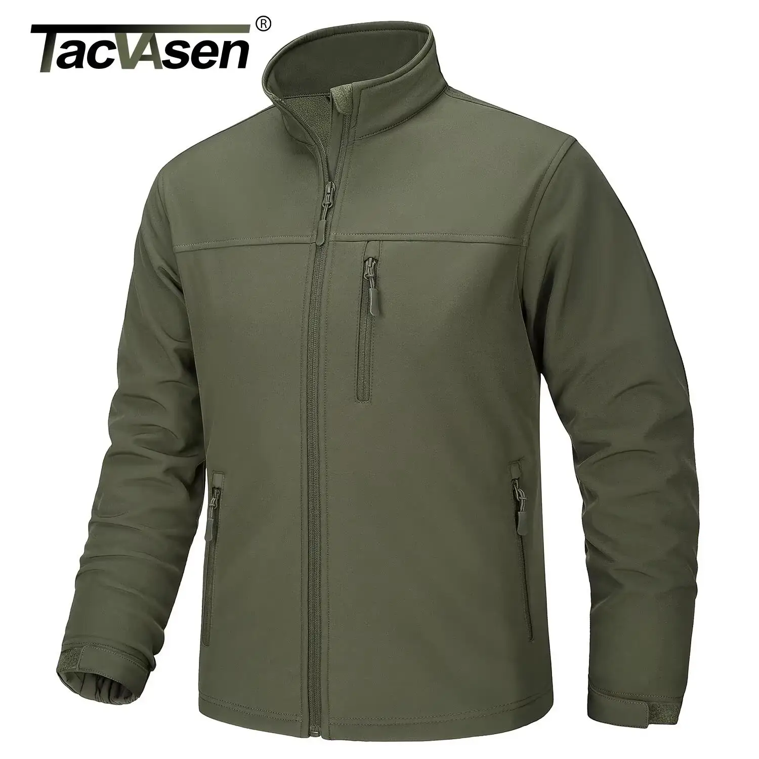 TACVASEN Waterproof Fleece Lining Windbreaker Mens Winter Work Jackets Zipper Pocket Casual Coats Full Zip Outwear Tops